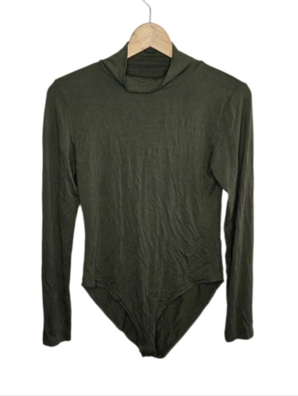 MangoPop Dark Olive Green Long Sleeve Mockneck Bodysuit Size Large Buttery Soft